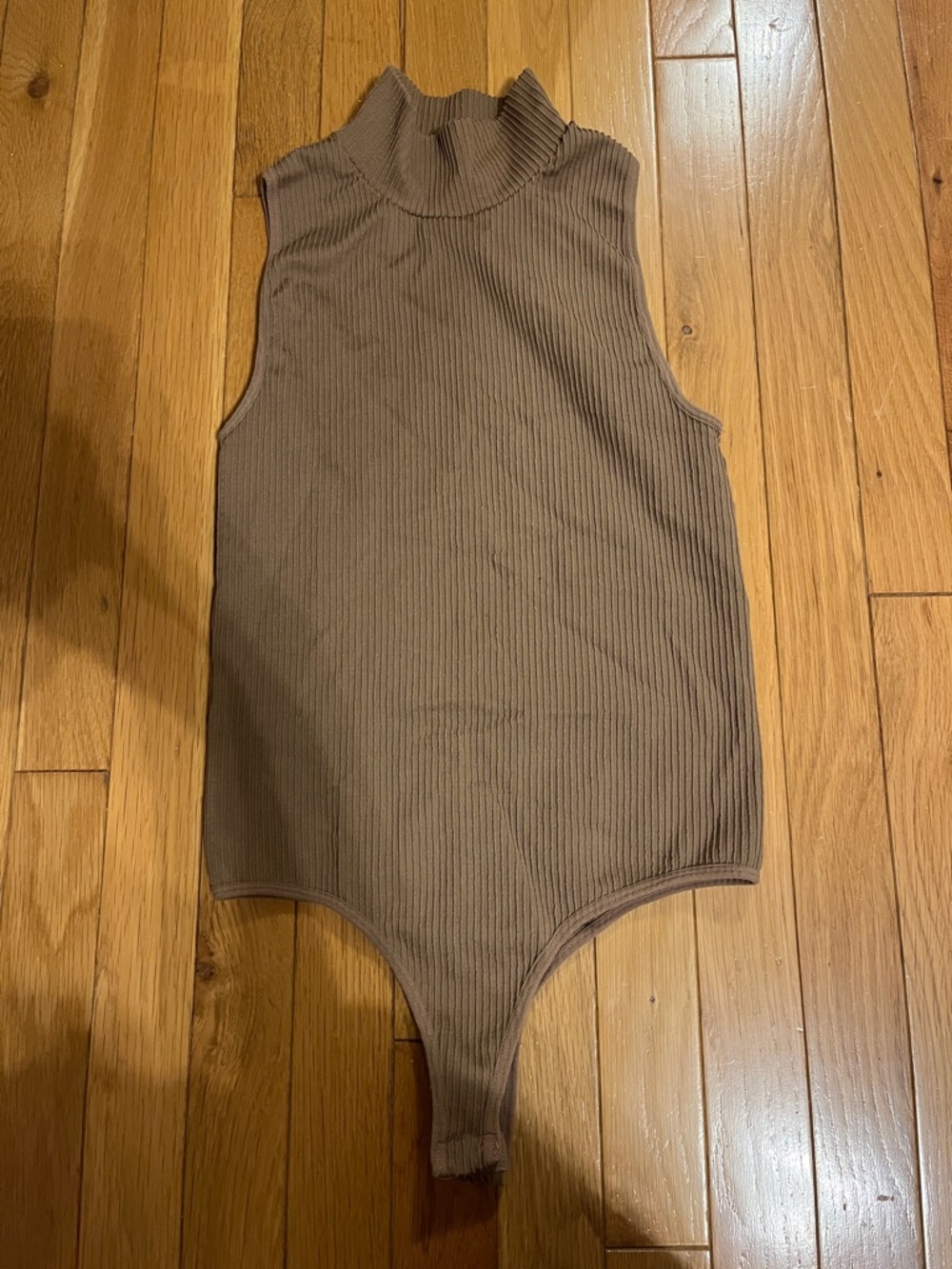 Retrod tan colour ribbed mock neck bodysuit